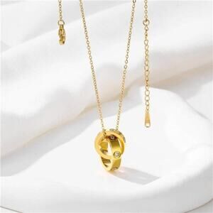 Women's Stainless Steel Necklace -18K Gold Women's Necklace, Gold Interlocking
